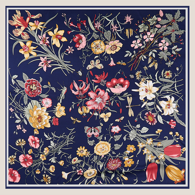 Face Scarf Mask - POBING Twill Silk Scarf Women Flowers