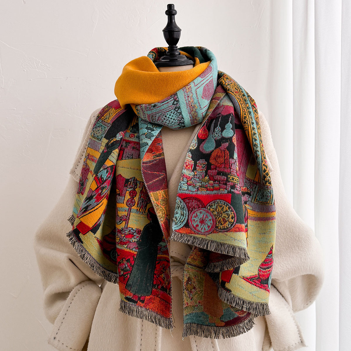 Women Imitation Cashmere Scarf - Woven Scarf Blanket 评论和价格